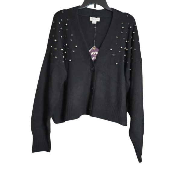 Ava & Viv Black Embellished Button-Down Sweater Cardigan - Picture 2 of 15